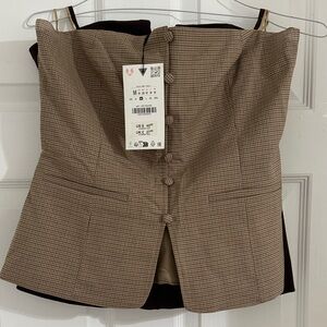Zara Brown Checkered Women's Top